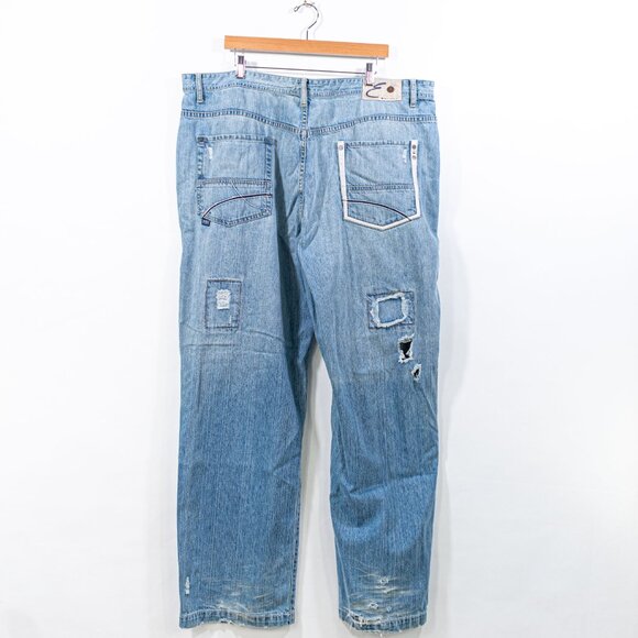 ENYCE Hip Hop Baggy Jeans 44 x 34 Y2K Patch Skater Wide Leg Streetwear - Picture 1 of 16
